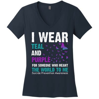 I Wear Teal & Purple Suicide Prevention Awareness Women's V-Neck T-Shirt