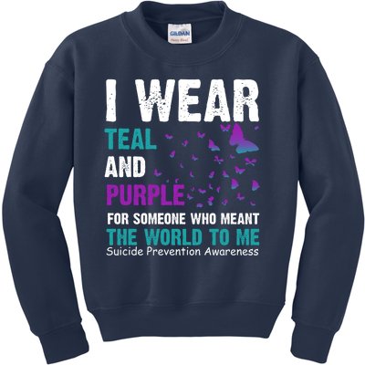 I Wear Teal & Purple Suicide Prevention Awareness Kids Sweatshirt