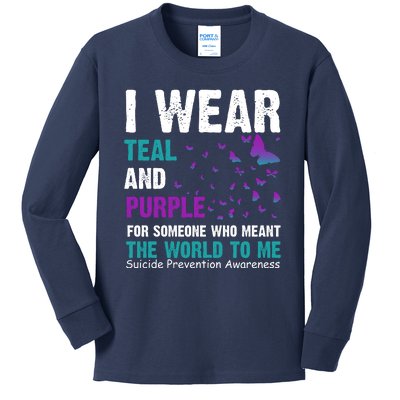 I Wear Teal & Purple Suicide Prevention Awareness Kids Long Sleeve Shirt