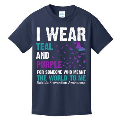 I Wear Teal & Purple Suicide Prevention Awareness Kids T-Shirt