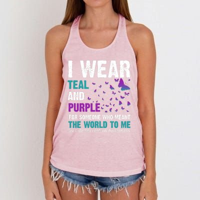 I Wear Teal & Purple Suicide Prevention Awareness Women's Knotted Racerback Tank