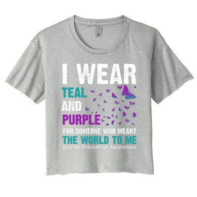 I Wear Teal & Purple Suicide Prevention Awareness Women's Crop Top Tee