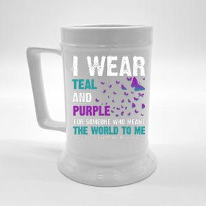 I Wear Teal & Purple Suicide Prevention Awareness Beer Stein