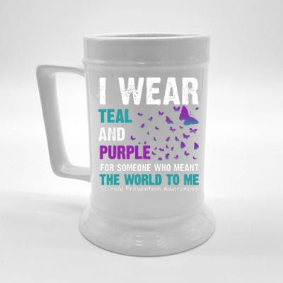 I Wear Teal & Purple Suicide Prevention Awareness Beer Stein