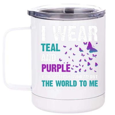 I Wear Teal & Purple Suicide Prevention Awareness 12 oz Stainless Steel Tumbler Cup