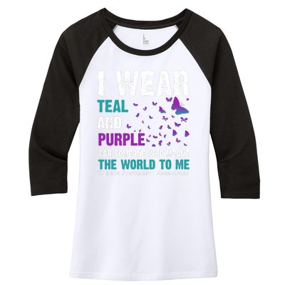 I Wear Teal & Purple Suicide Prevention Awareness Women's Tri-Blend 3/4-Sleeve Raglan Shirt