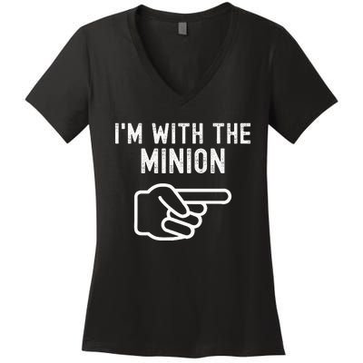 Im With The Minion Funny Couples Matching Halloween Costume Women's V-Neck T-Shirt