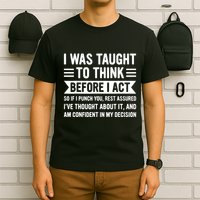I Was Taught To Think Before I Act Funny Sarcasm Sarcastic T-Shirt
