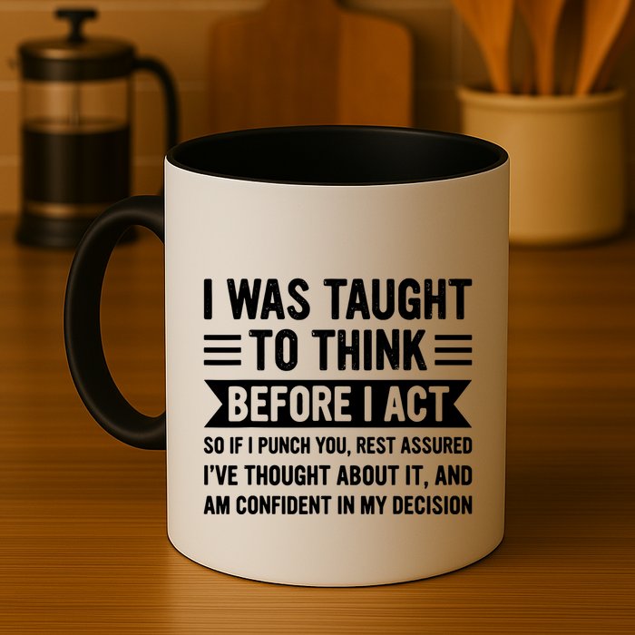 I Was Taught To Think Before I Act Funny Sarcasm Sarcastic Mug