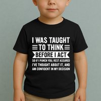 I Was Taught To Think Before I Act Funny Sarcasm Sarcastic Toddler T-Shirt