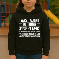 I Was Taught To Think Before I Act Funny Sarcasm Sarcastic Kids Hoodie