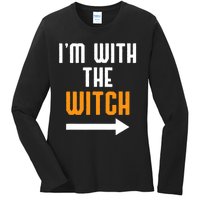 I'm With The Witch Funny Halloween Costume Ladies Long Sleeve Shirt