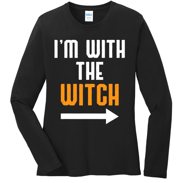 I'm With The Witch Funny Halloween Costume Ladies Long Sleeve Shirt