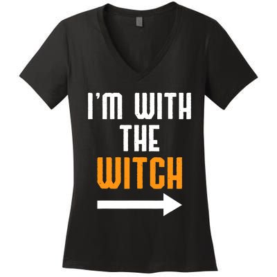 I'm With The Witch Funny Halloween Costume Women's V-Neck T-Shirt