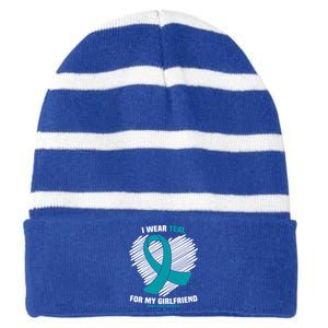 I Wear Teal For My Friend Sexual Assault Awareness Gift Striped Beanie with Solid Band