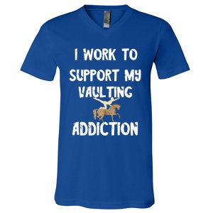 I Work To Support My Vaulting Addiction Horseback Riding Funny Gift V-Neck T-Shirt