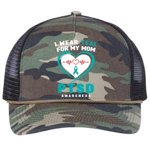 I Wear Teal For My Mom Ptsd Awareness Meaningful Gift Retro Rope Trucker Hat Cap