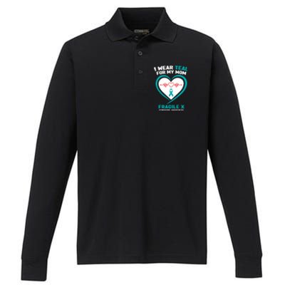 I Wear Teal For My Mom Fragile X Syndrome Awareness Gift Performance Long Sleeve Polo