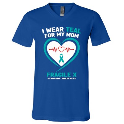 I Wear Teal For My Mom Fragile X Syndrome Awareness Gift V-Neck T-Shirt