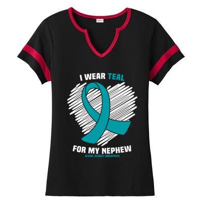 I Wear Teal For My Nephew Sexual Assault Awareness Cute Gift Ladies Halftime Notch Neck Tee