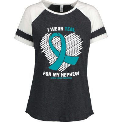 I Wear Teal For My Nephew Sexual Assault Awareness Cute Gift Enza Ladies Jersey Colorblock Tee