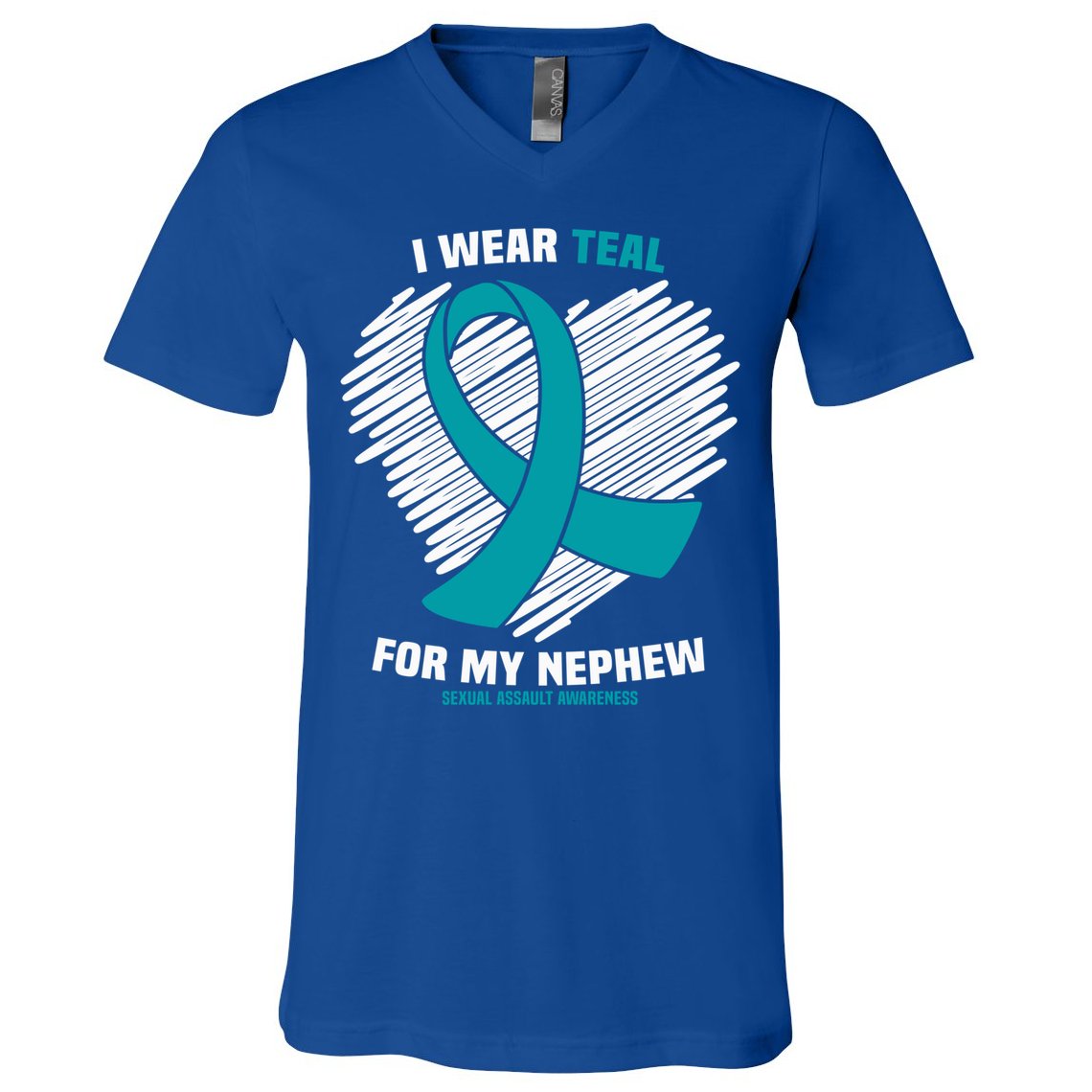 I Wear Teal For My Nephew Sexual Assault Awareness Cute Gift V-Neck T-Shirt