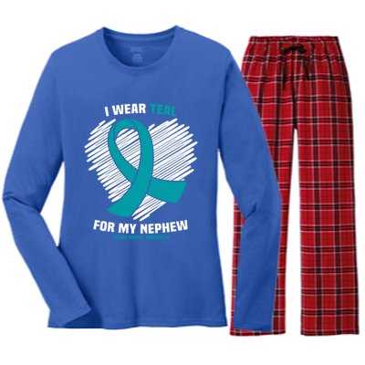 I Wear Teal For My Nephew Sexual Assault Awareness Cute Gift Women's Long Sleeve Flannel Pajama Set 