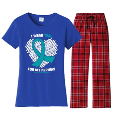 I Wear Teal For My Nephew Sexual Assault Awareness Cute Gift Women's Flannel Pajama Set