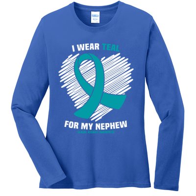 I Wear Teal For My Nephew Sexual Assault Awareness Cute Gift Ladies Long Sleeve Shirt