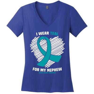 I Wear Teal For My Nephew Sexual Assault Awareness Cute Gift Women's V-Neck T-Shirt