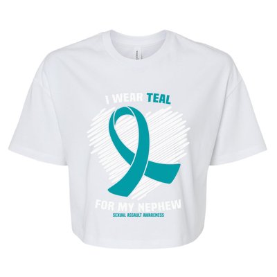 I Wear Teal For My Nephew Sexual Assault Awareness Cute Gift Bella+Canvas Jersey Crop Tee