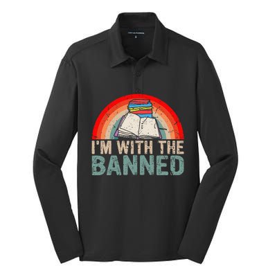 Im With The Banned Read Banned Books Lover Bookworm Silk Touch Performance Long Sleeve Polo