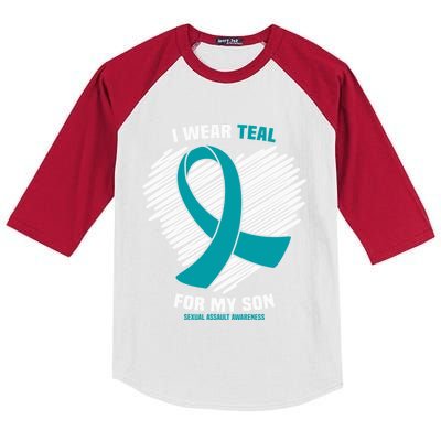 I Wear Teal For My Son Sexual Assault Awareness Meaningful Gift Kids Colorblock Raglan Jersey