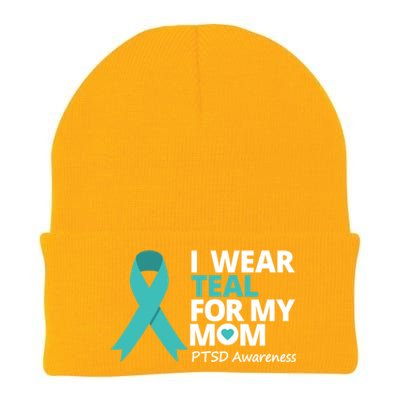 I Wear Teal For My Mom Ptsd Awareness Teal Ribbon Warrior Gift Knit Cap Winter Beanie