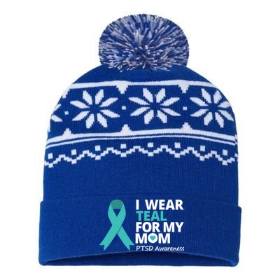 I Wear Teal For My Mom Ptsd Awareness Teal Ribbon Warrior Gift USA-Made Snowflake Beanie