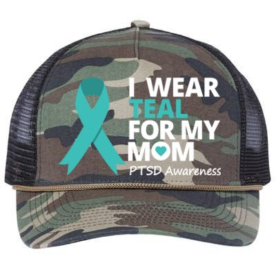 I Wear Teal For My Mom Ptsd Awareness Teal Ribbon Warrior Gift Retro Rope Trucker Hat Cap