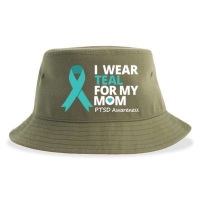 I Wear Teal For My Mom Ptsd Awareness Teal Ribbon Warrior Gift Sustainable Bucket Hat