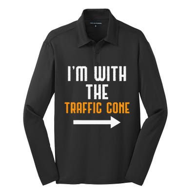 Im With The Traffic Cone Costume Funny Halloween Couple Silk Touch Performance Long Sleeve Polo