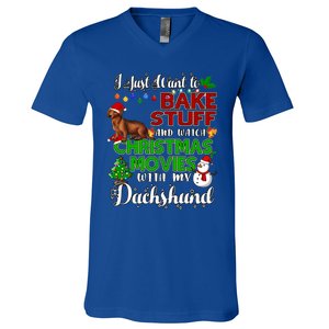 I Want To Bake Stuff And Watch Christmas Movies Dachshund Gift V-Neck T-Shirt