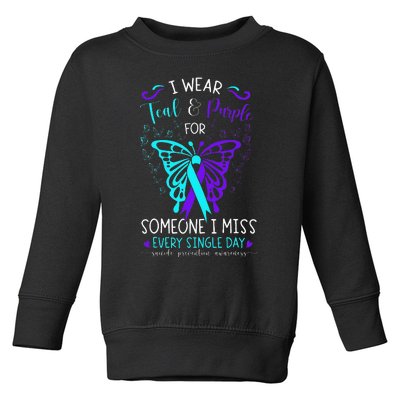 I Wear Teal And Purple Suicide Awareness Butterfly Support Toddler Sweatshirt