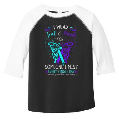 I Wear Teal And Purple Suicide Awareness Butterfly Support Toddler Fine Jersey T-Shirt