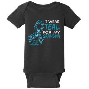 I Wear Teal For My Grandma Ovarian Cancer Awareness T Baby Bodysuit