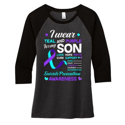 I Wear Teal & Purple For My Son Suicide Prevention Awareness Women's Tri-Blend 3/4-Sleeve Raglan Shirt