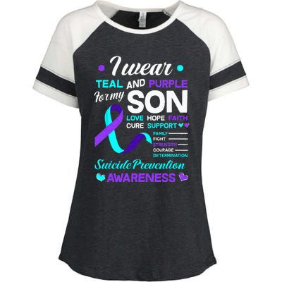 I Wear Teal & Purple For My Son Suicide Prevention Awareness Enza Ladies Jersey Colorblock Tee