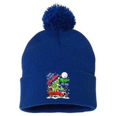 I Want To Watch Xmas Movies Santa French Bulldog On Truck Gift Pom Pom 12in Knit Beanie