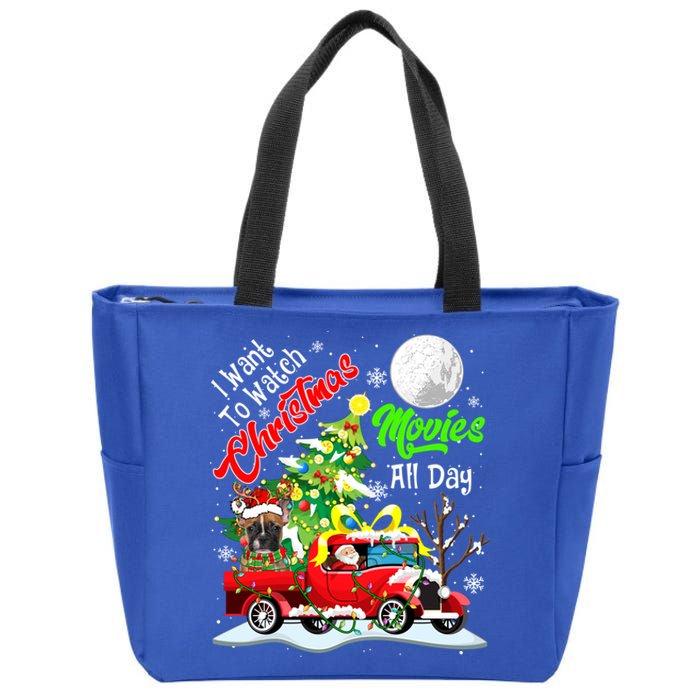 I Want To Watch Xmas Movies Santa French Bulldog On Truck Gift Zip Tote Bag