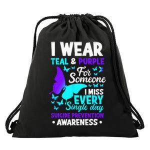 I Wear Teal & Purple For Someone I Miss Suicide Prevention Drawstring Bag