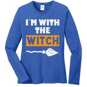 Im With The Witch Funny Halloween Couple Costume Gift Ladies Long Sleeve Shirt