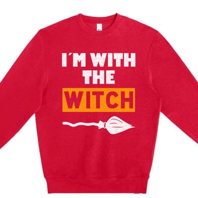 Im With The Witch Funny Halloween Couple Costume Gift Premium Crewneck Sweatshirt