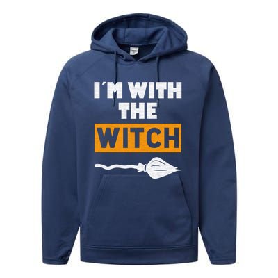 Im With The Witch Funny Halloween Couple Costume Gift Performance Fleece Hoodie